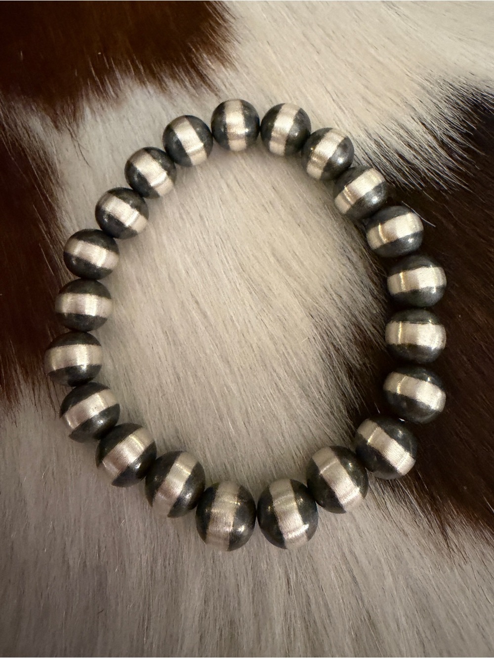 ❤️ 10mm Native American Navajo Desert Pearls Sterling Stretchy Bracelet 18 Grams